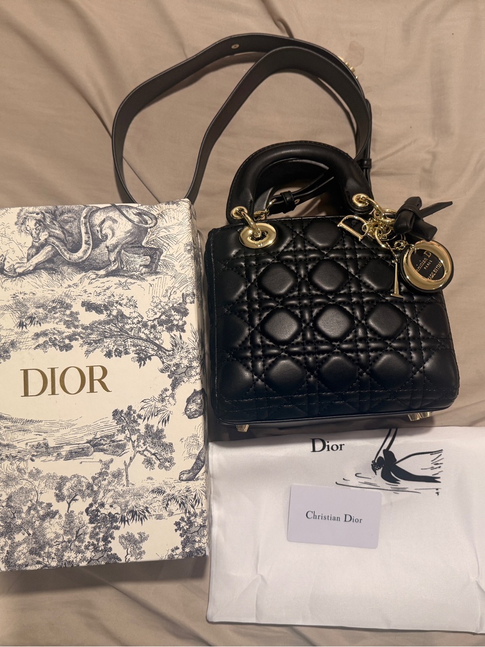 Dior Black Quilted Mini Lady Dior with Gold Hardware